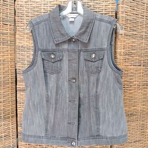 Christopher & Banks Denim Vest Gray Small Rhinestone on Buttons Pockets Western
